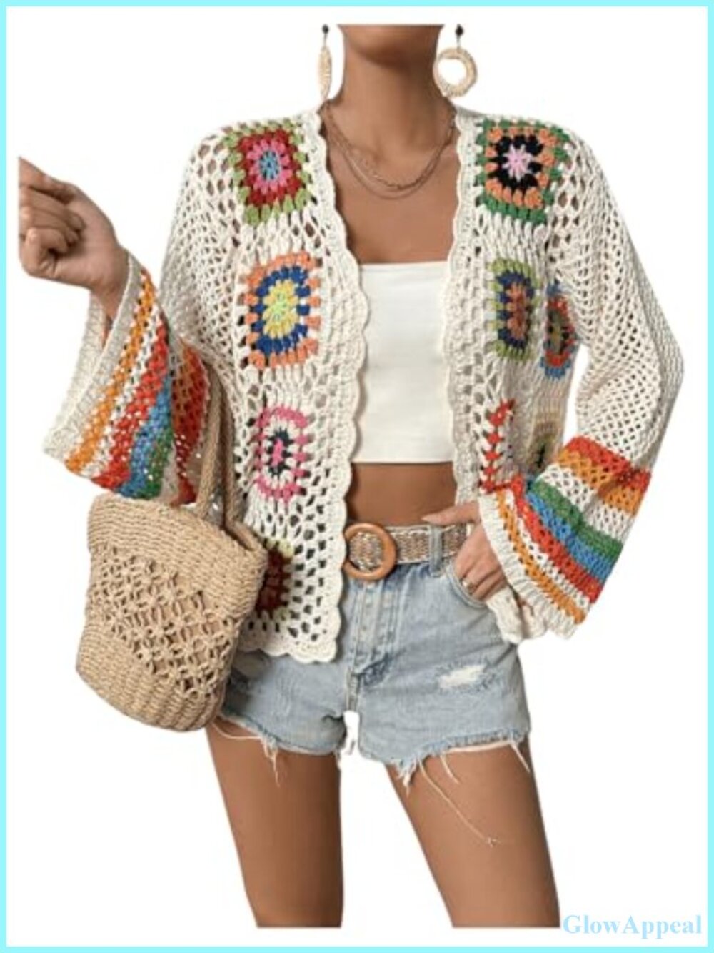 Women's Crochet Cardigan Floral Hollow Out Loose Knit Sweater